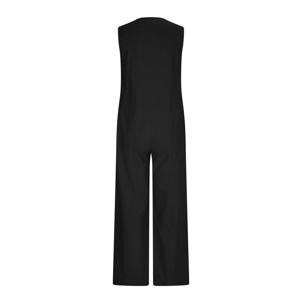 Damen Ärmellose Romper mit Knopfleiste Weiter Beinteil Baumwolle Leinen Romper Mit Tasche