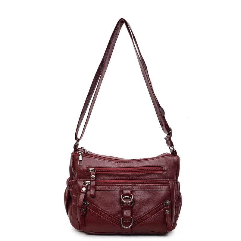 

Женская сумка через плечо винтажная из мягкой кожи сумка для мамы сумка для поездок на работу многокарманная на плечо красный