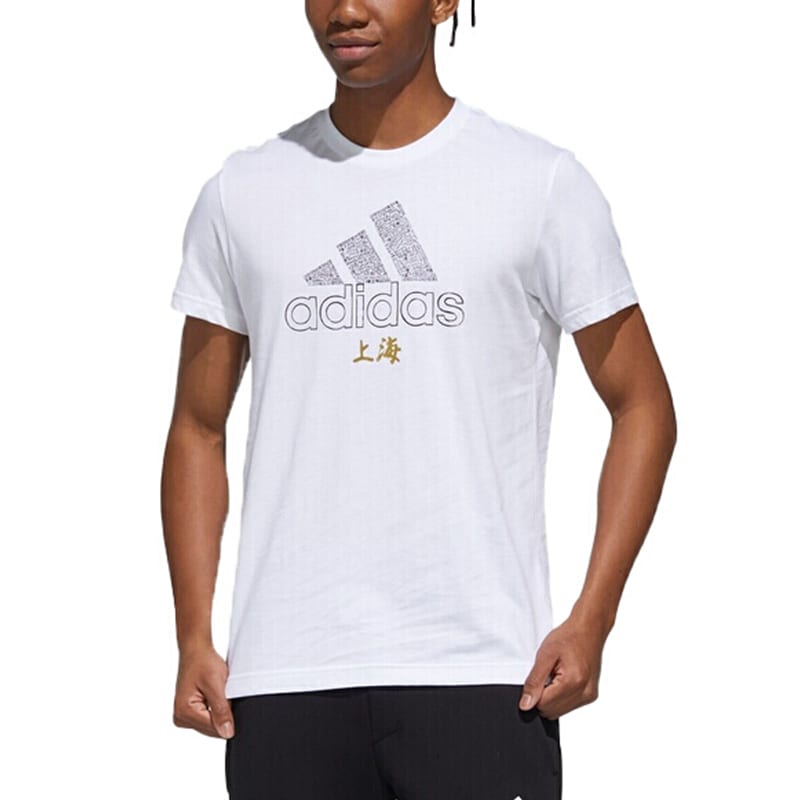 Adidas T Shirts Men's White Crew Neck Moderate Straight Fit GK4655