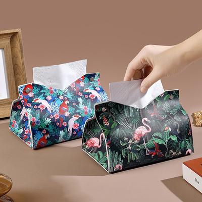 1PC Tissue Box Fashion Paper Towel Cover Car Interior Leather Painting Storage Box Tissue Holder Pull-down