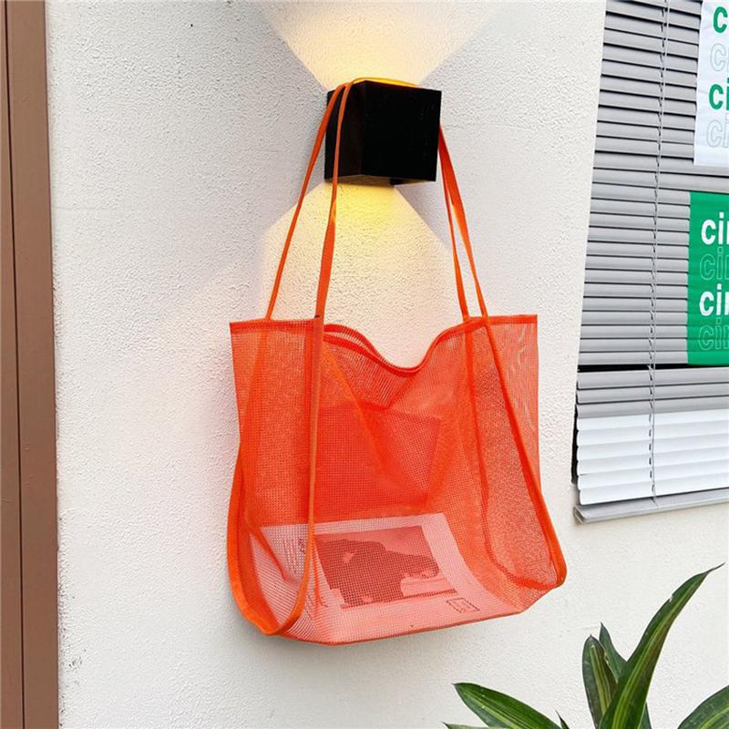 Women Mesh Beach Travel Shoulder Bag Large Capacity Casual Totes for Holding Toys Grocery Picnic Ladies Handbag Shopping Bag