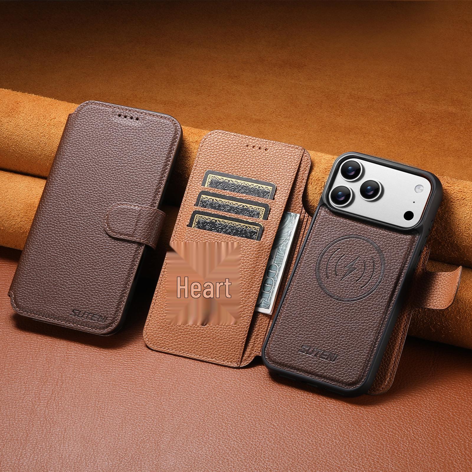 

Чехол-книжка для iPhone 17 Pro с отделением для карт: Магнитный, Беспроводная зарядка, Подставка «два в одном», Кожа с цветными блоками. iPhone 17 Pro