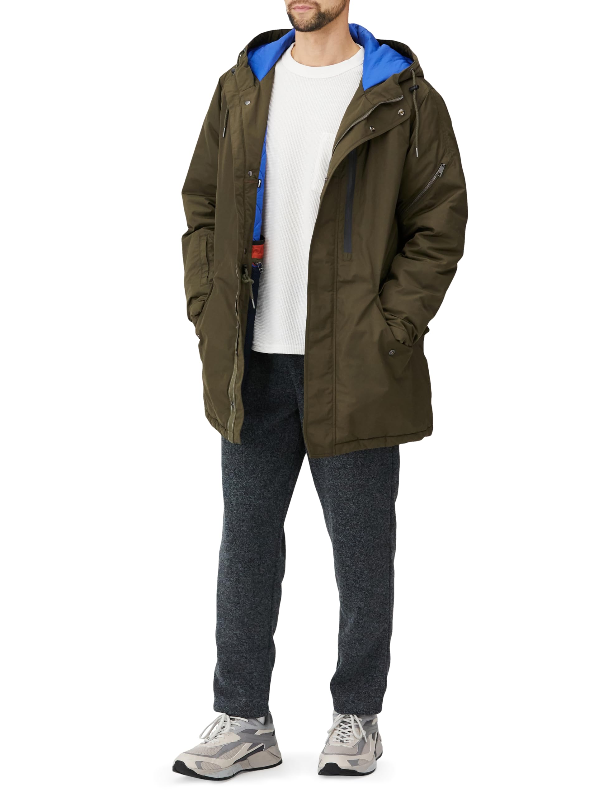 

Внешняя парка с 16 карманами для хранения вещей, водоотталкивающий пуховик, оливковый, размер S, стандартный [Amazon Essentials] для мужчин оливковый