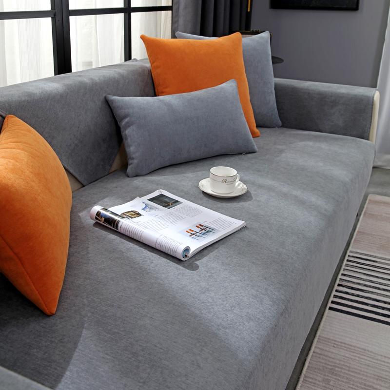Ensfarget sofahåndkle for stue Chenille sofa Pute Sofatrekk Moderne Minimalistisk Hjørnesofatrekk Multi-størrelser
