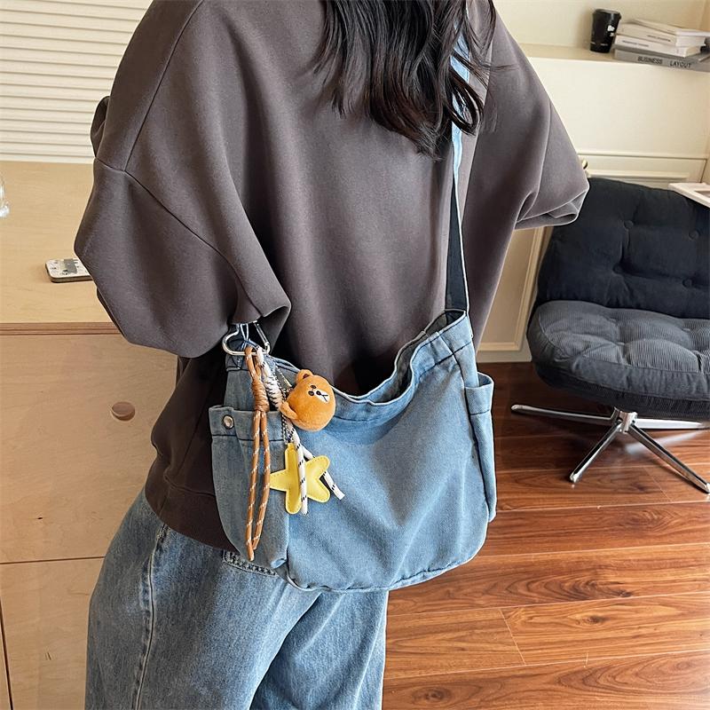 Denim-Umhängetasche mit großer Kapazität Damen Retro Pendler Umhängetasche
