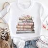 Casual Style Cute S Clothing Womens Top ONeck Book Flower Pattern TShirt Womens Short Sleeved Printed Trendy TShirt