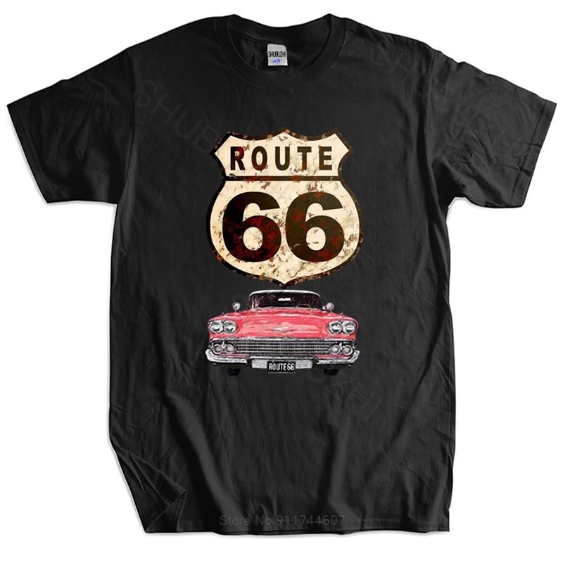 

Summer mens black tshirt Route 66 Retro Car TShirt The Mother Road American Classic Mens Tee Shirt many color tops fashion S