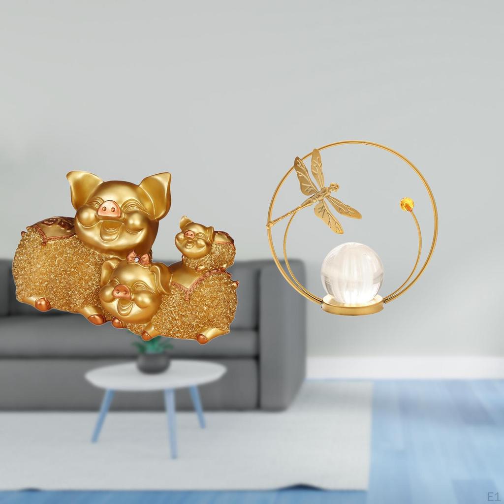 Modern Resin Pig And Crystal Ball Animal Figurine Sculpture for Bookshelf Desk Entrance Shelf