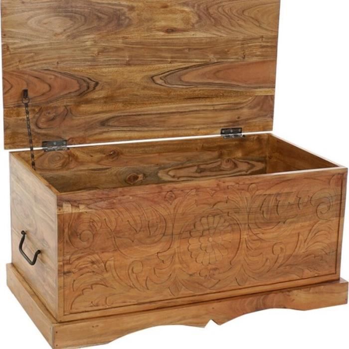 Coffre - Acacia - 90 x 40 x 40 cm - Design africain - Bois massif - Intérieur