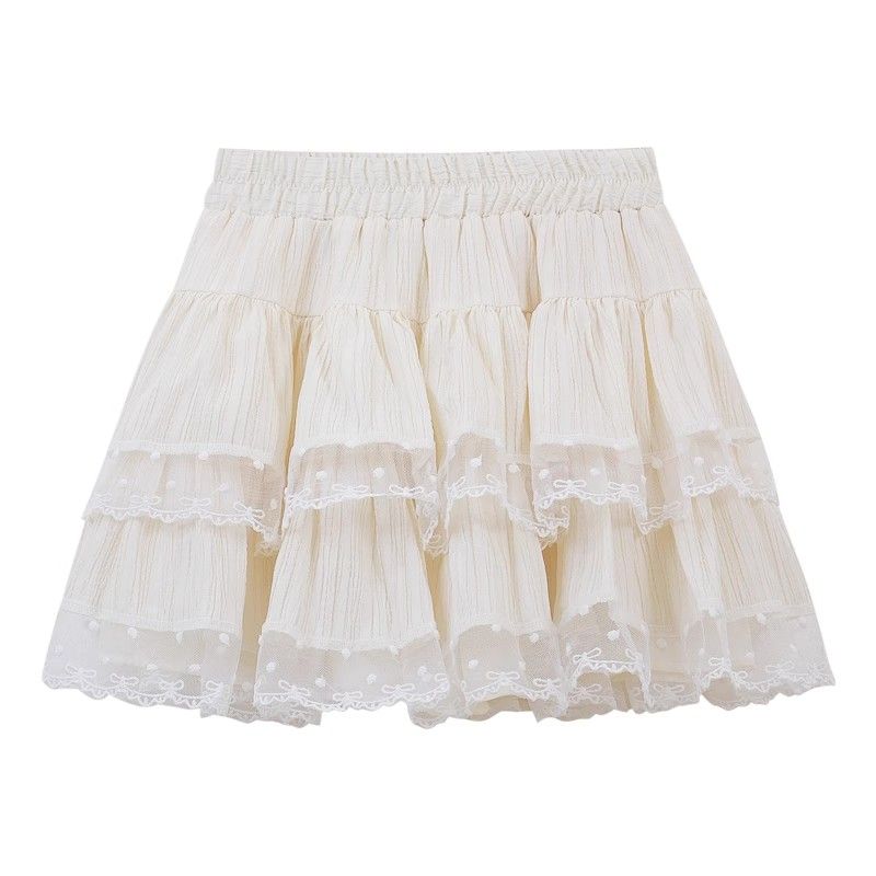 

Kumikumi Ballet Style Lace Lace Skirt Cake Dress Women s Early Autumn Fashion Tape Pettiskirt A- line Skirt Apricot color XL