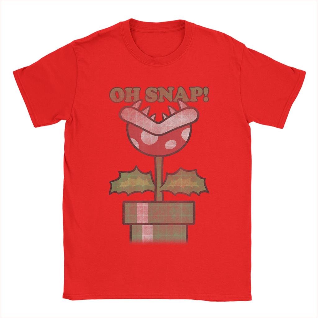 Super Marios Piranha Plant Oh Snap Vintage T Shirt Mens Cotton Humor TShirts Tee Shirt Short Sleeve Tops 4XL 5XL