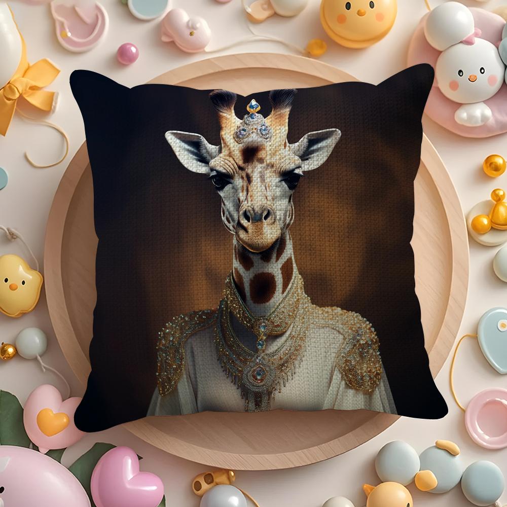 Retro Dressed Up Giraffe Pillow Case Pattern Printed Pillowcase For Living Room Sofa Cushion Cover Bedroom Decor