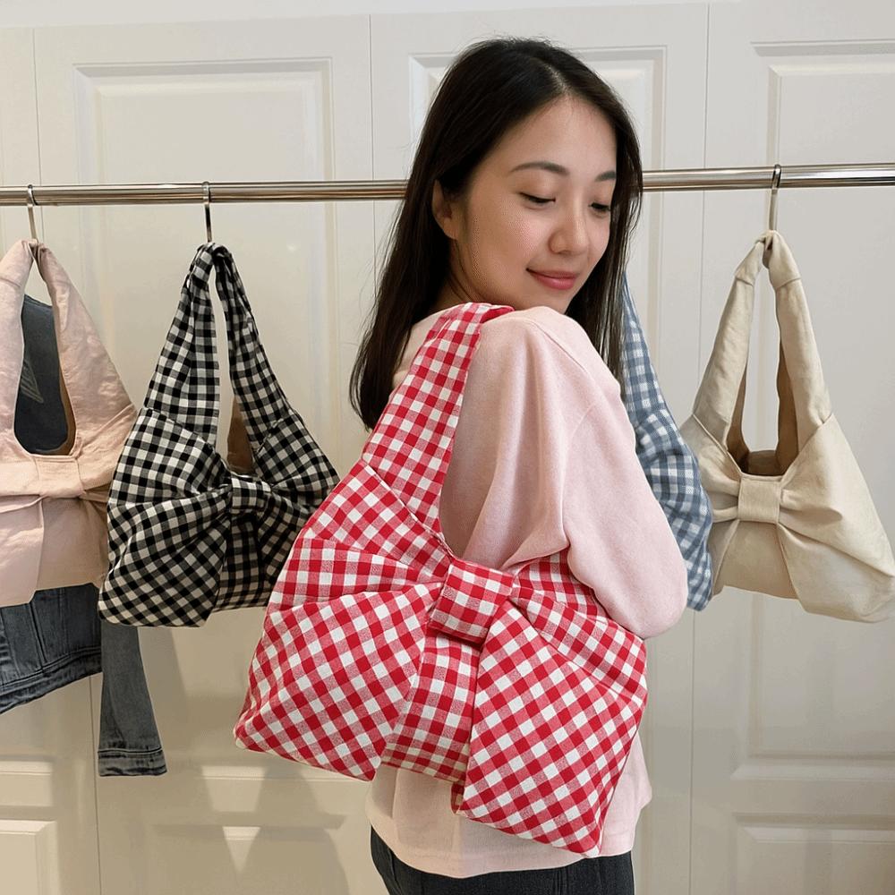 Large Capacity Bow Shoulder Bag Bowknot Handbag Vintage Canvas Vest Bag  Storage Bag