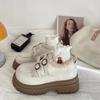 Korean Version of Beige Velvet Muffin Small Leather Shoes Women's Loafers British Style 2025 Winter Platform Retro Jk Cotton Shoes