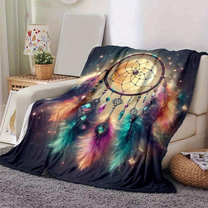 1pc Dream Catcher Printing Lightweight Flannel Blanket, Comfortable and Warm Blanket, for Camping Sofa Bed and Couch Office, in All Seasons