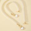 2PCS Immitation Pearl Necklace Bracelet Jewelry Set Elegant Love Pearl Color Pendant Natural Color Beads Collar for Girl Gifts
