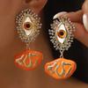 Women European American Medieval Art Abstract Personality Oil Dripping Earrings Fashion Eye Rhinestone Ear Jewelry