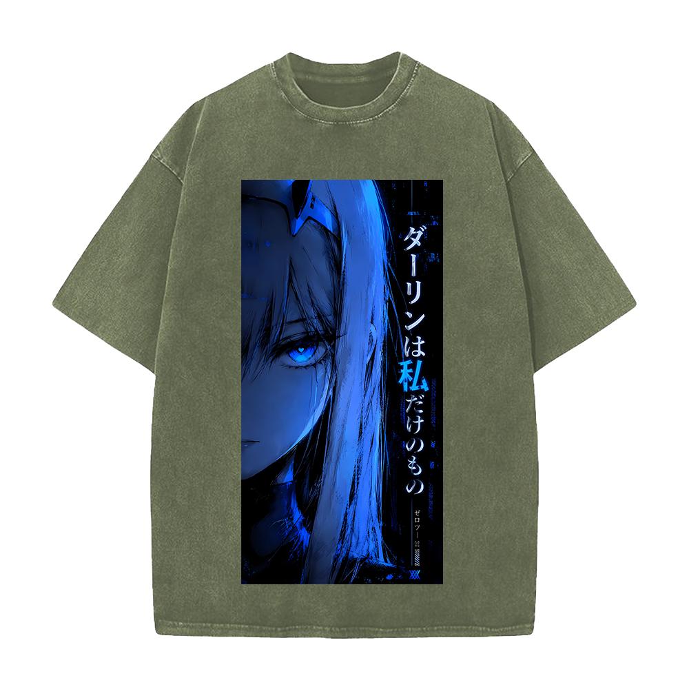 Anime DARLING In The FRANXX Zero Two Print T-shirt Men Women Tshirts Short Sleeve Cotton Clothing Washed T Shirt Harajuku Tops