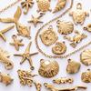 6pcs Real Gold Plated Marine Life Pendants Starfish Conch Sea Horse Stainless Steel Charms For Jewelry Making Necklace Bracelets