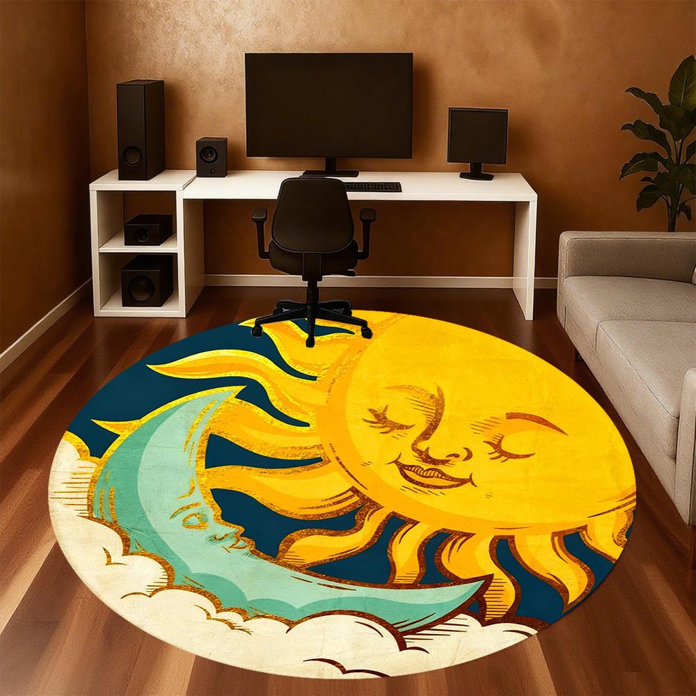 1pc Sun Moon Round Chair mat office Area Rug - Non-Slip, Floor Mat for Office, Bedroom, Ideal home decor gift p0105025
