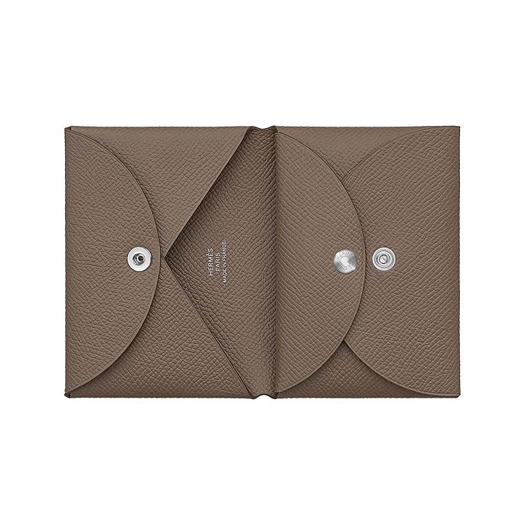 Hermes Calvi Duo Silver Buckle Epsom Calfskin Card Holder Wallet Unisex Wallet Elephant-Grey H083035CK18