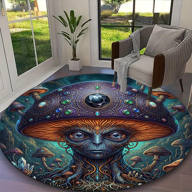 1pc Mystic Forest Raccoon Printed Chair Rug for Home Office Use, Living Room Kitchen Game Room Round Carpet