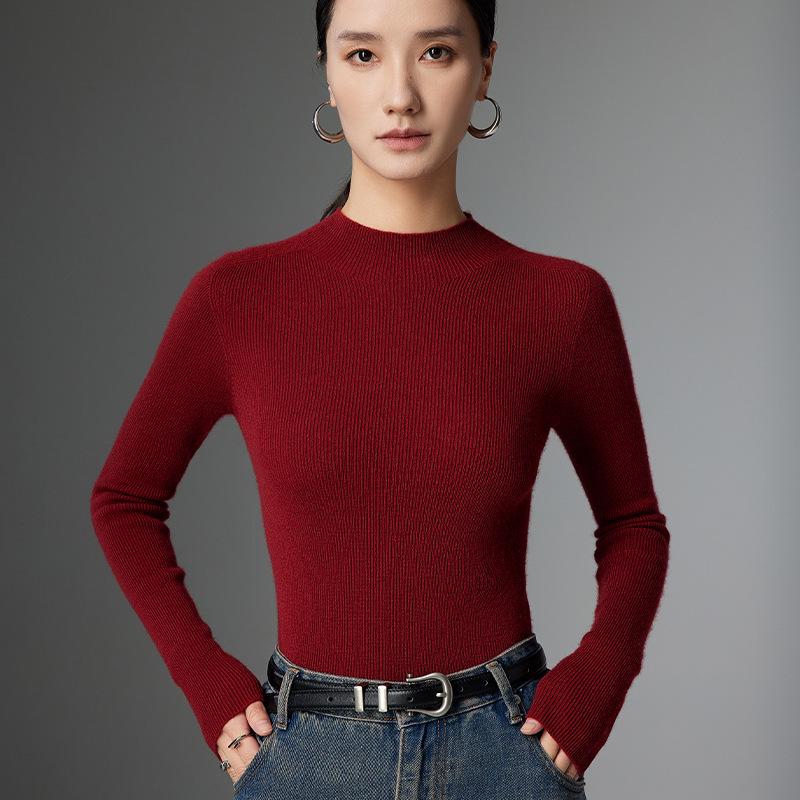 Women's Slim Fit Cashmere High Neck Knit Pullover - Warm Seamless Base Layer Sweater for Autumn and Winter