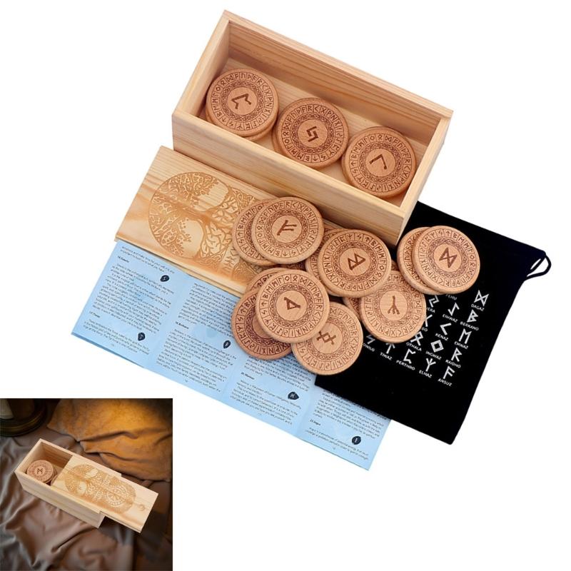 Ancient Norses Runes Stone Wooden Divination Handcarved Nordics Symbols for Spiritual Guidance Historical Recreations