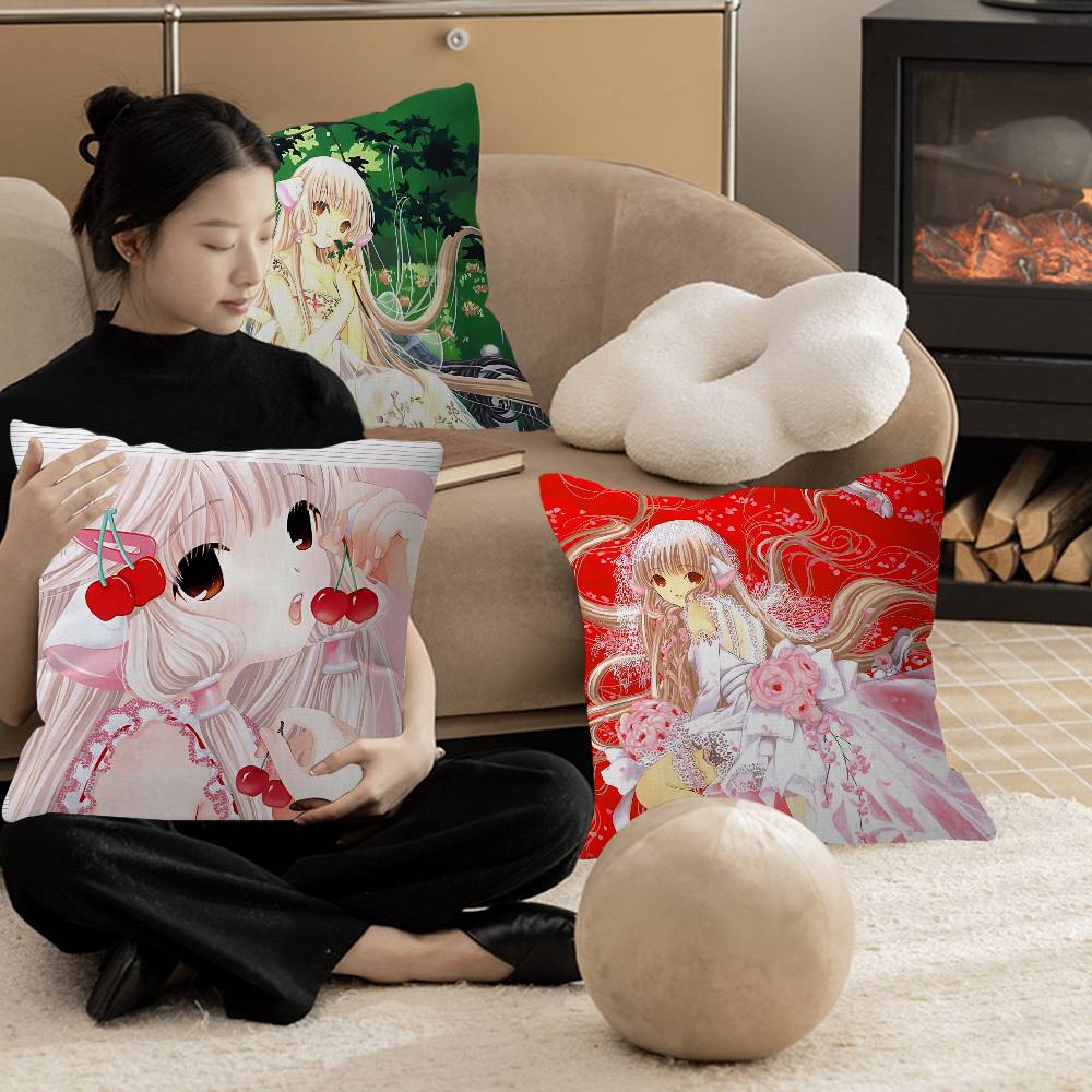 Beautiful Girls Romance C-Chobits Anime Cushion Cover Car Throw Pillow Case For Sofa Car Christmas Gift 40X40Cm 45X45Cm