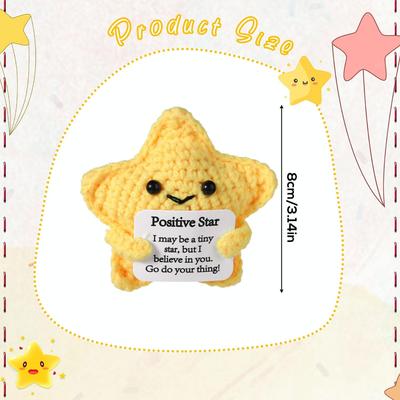 Funny Positive Crochet Star Doll Desktop Ornament Handmade Cheer Emotional Support Positive Star with Card Home Party Decoration
