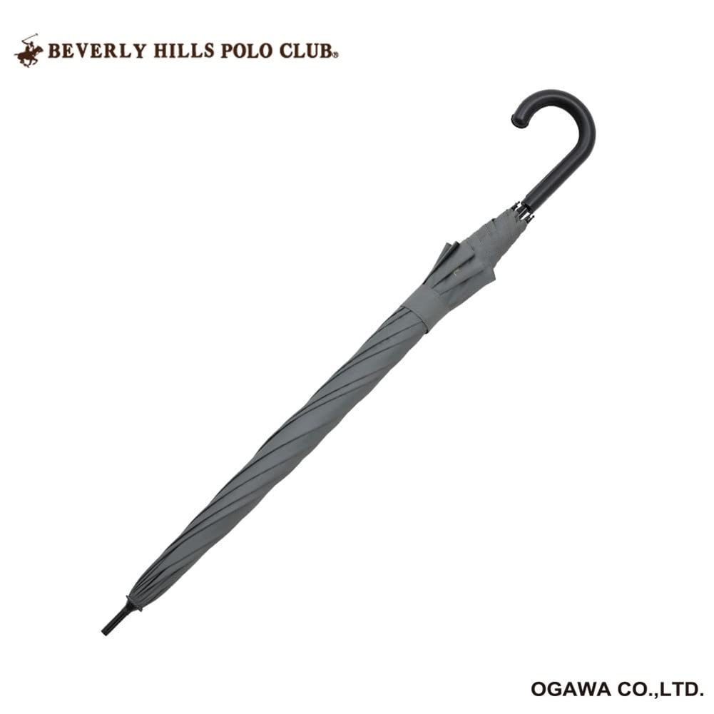 Ogawa (Ogawa) BHPC (Beverly Hills Polo Club) Long Umbrella, Gray, Solid Color, Large Size, One-Touch Jump Closure, Brand Logo, Simple Design, 71159