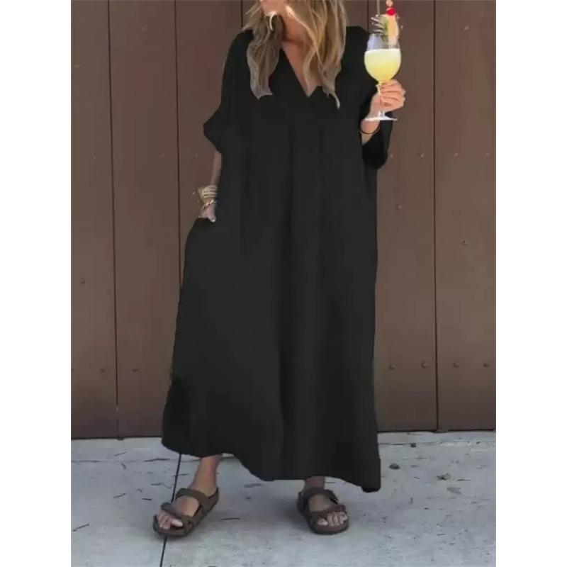 

Женское повседневное платье с короткими рукавами и V-образным вырезом со скидкой 3XLL чёрный