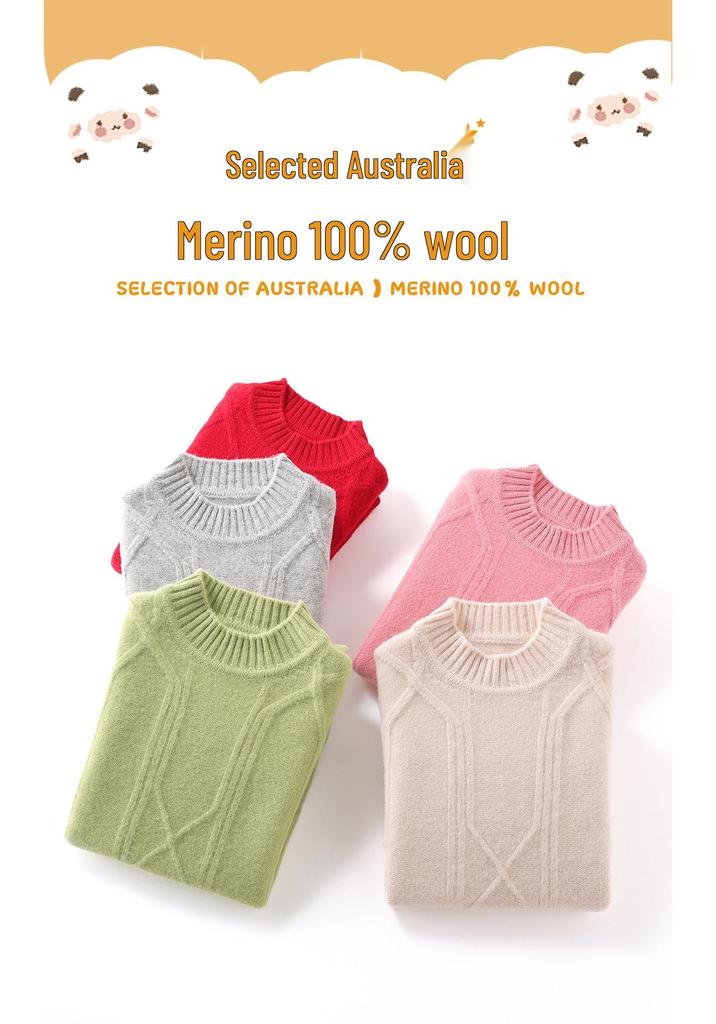 Unisex Wool Cable Knit Sweater - Autumn/Winter Pullover for Kids