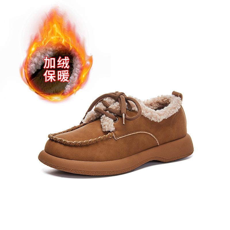 Retro small leather shoes women's 2025 winter new casual single shoes platform cotton shoes versatile little white shoes women's velvet women's shoes