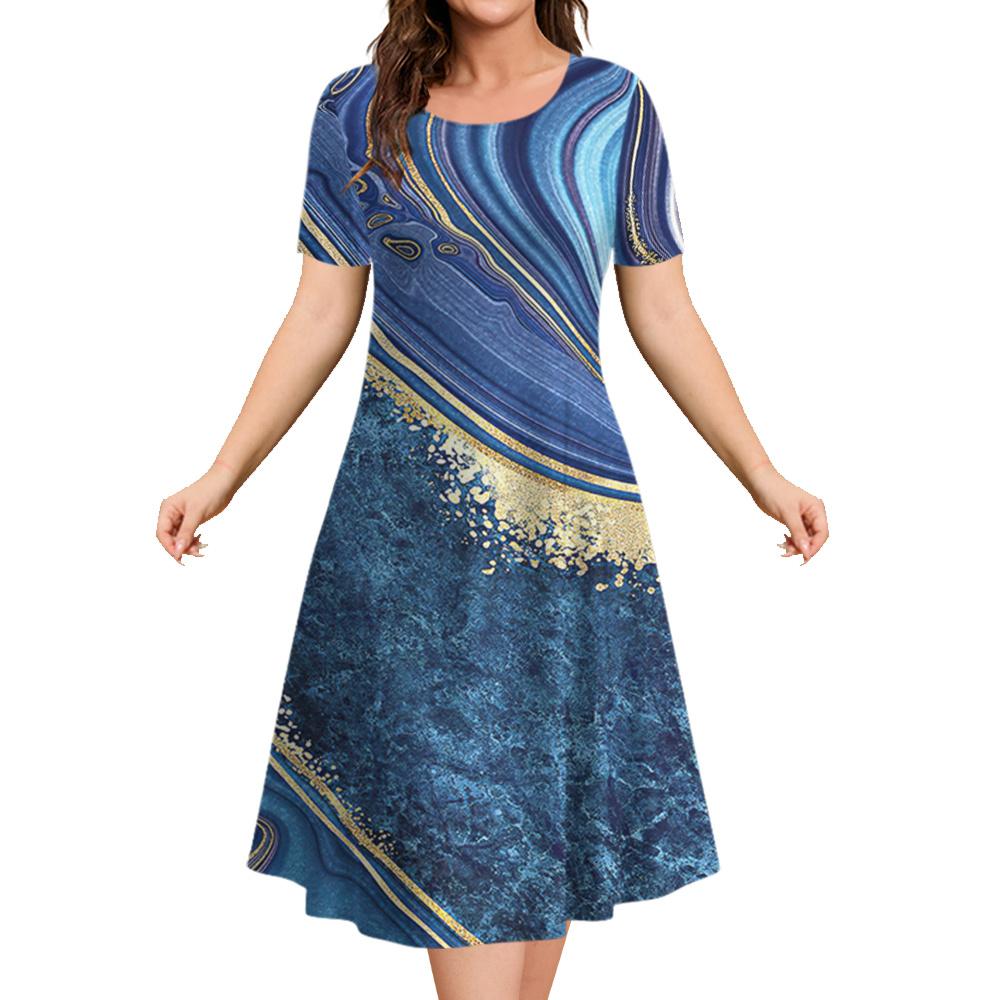 2026 New Summer Loose A-line Dress 3D Printing Short-sleeved Women's Evening Dress Women's Elegant Fashion Round Neck Dress