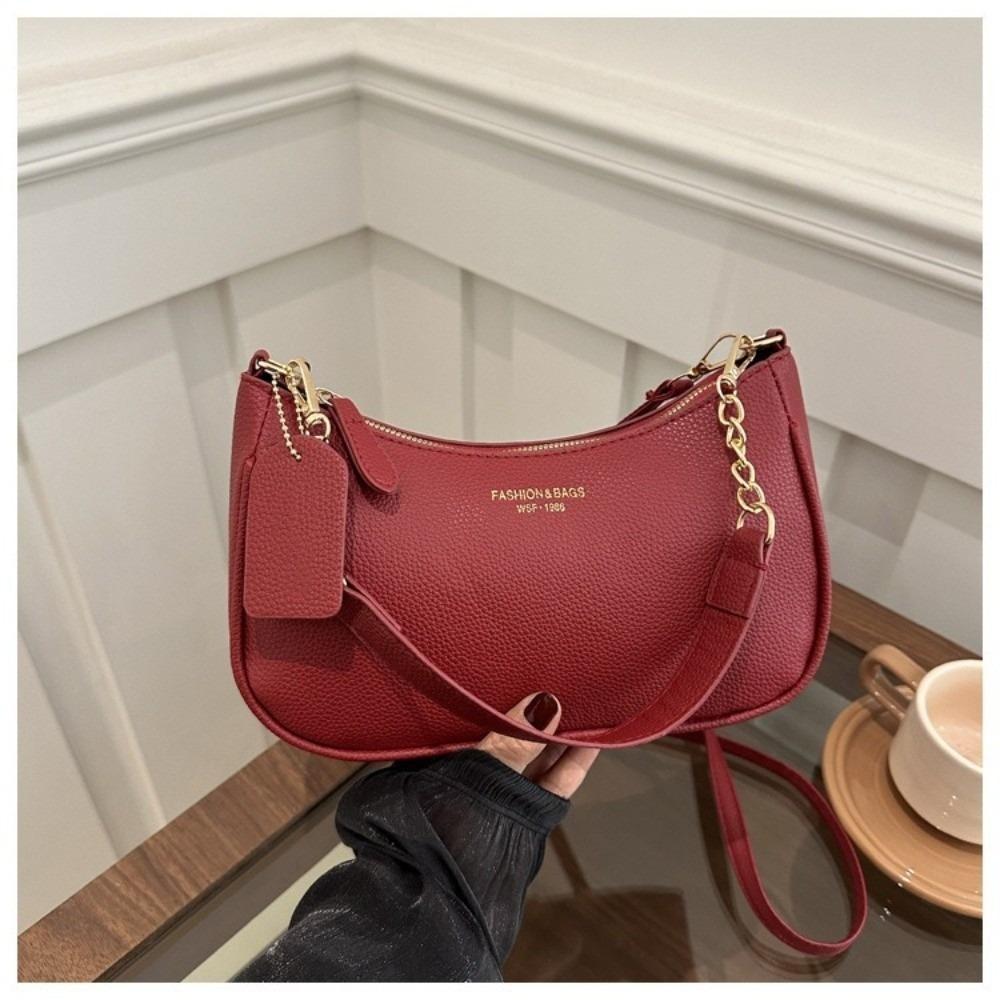 Fashionable PU Leather Crossbody Bag Zipper Adjustable Shoulder Bag Solid Color Underarm Bag Women