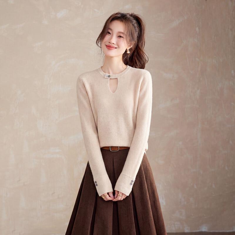 Shexi Women's 100% Cashmere Knit Sweater with Hollow Details