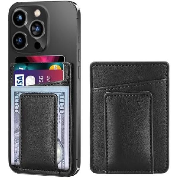 Magnetic Card Wallet Holder for Apple, Magnetic Card Holder Compatible with iPhone 16/15/ 14/13/12, Magnetic Leather Wallet for iPhone 16/16 чёрный
