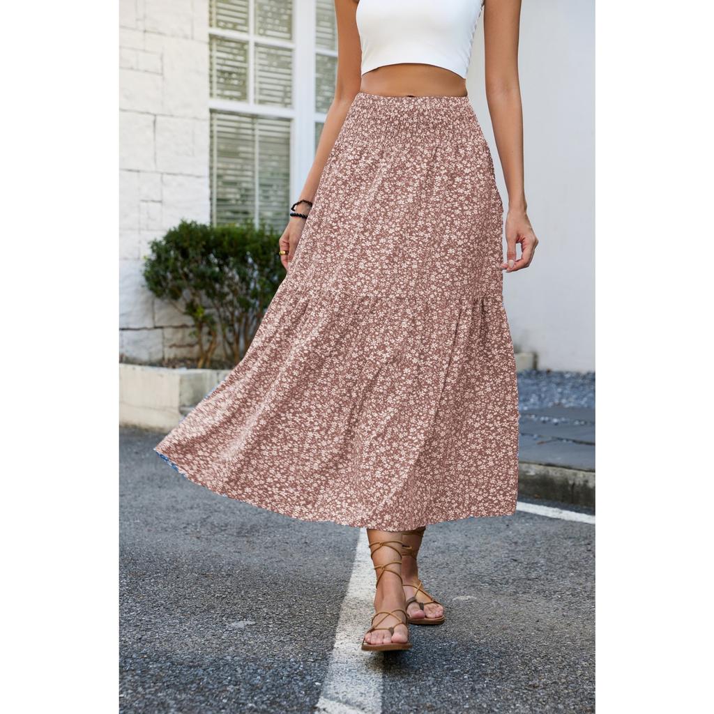 European and American Fresh Floral Long Skirt Slim Fit and Slimming Pleated High Waisted Skirt