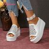 Fashion Aphixta White Wedge Heels Slippers Bling Crystal Design New Woman Shoes Mulers Platform Sandals Peep Toe Slides Plus Size 42