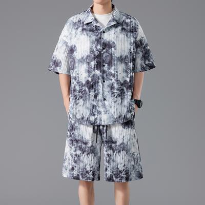 Summer Tie-dye Ice Silk Suit Men's Shirt Sports Beach Shortsleeved T-shirt Men's Shorts Set of Men's Fashion Brands
