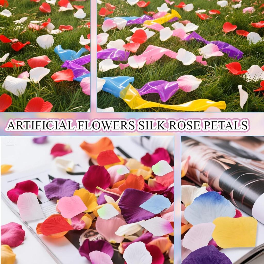 1200PCS Artificial Rose Petals, Multicolor Fake Flower Petals, Exquisite Colorful Rose Petals for Valentines Day, Fake Petal Flower Decoration for