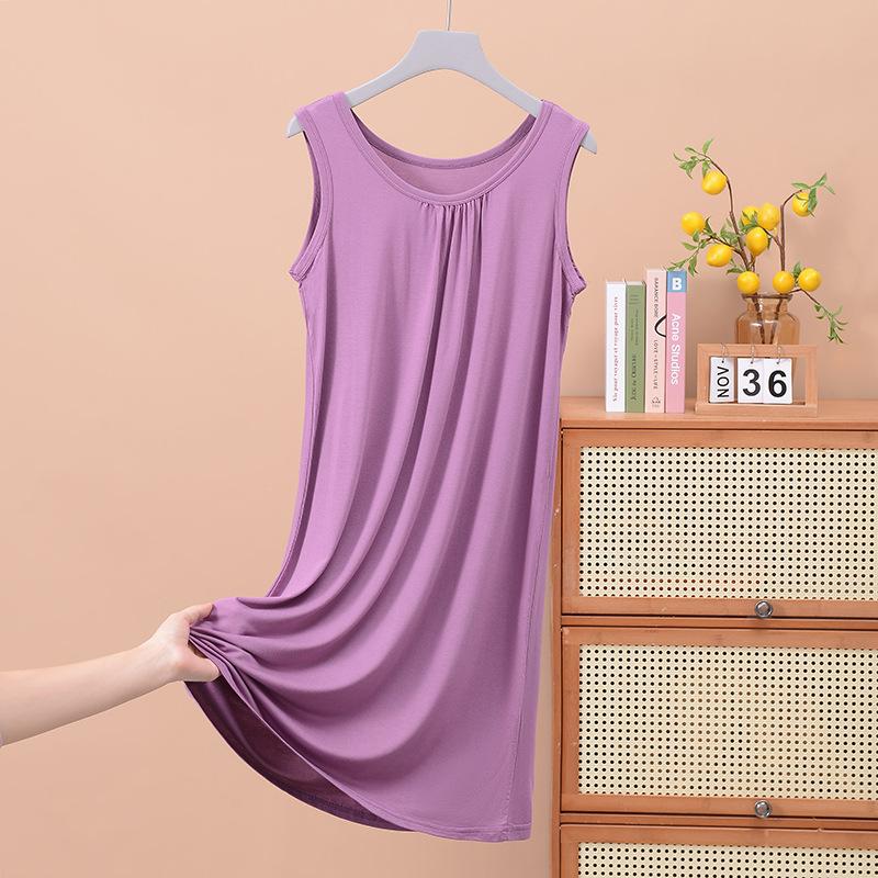 Loose Pleated Sleeveless Vest Skirt Medium and Long Nightdress Home Pajamas Large Size Thin Women's Dress