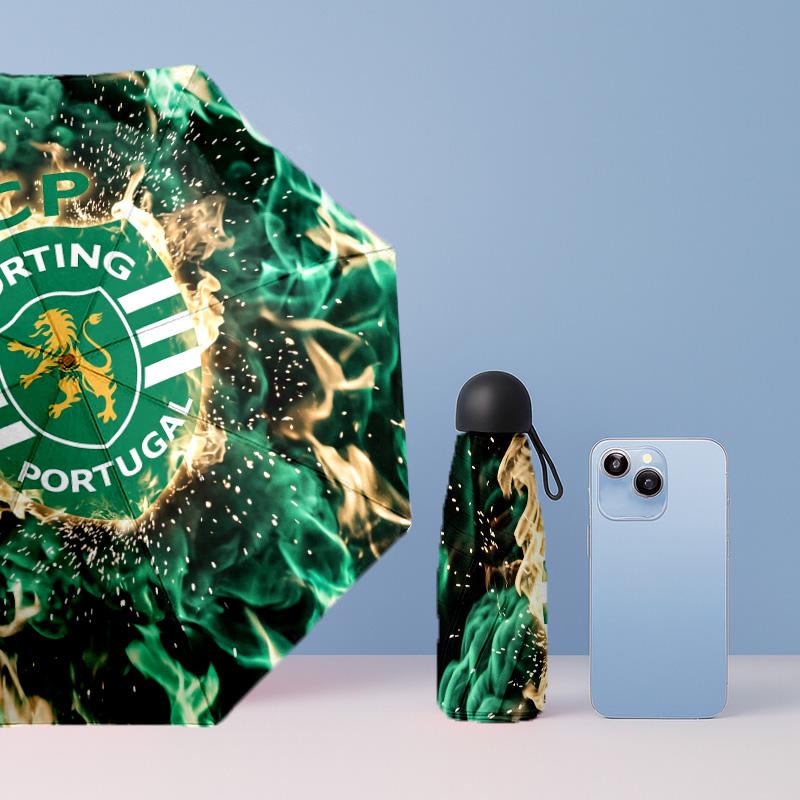 Sporting CP FC Mini 5-fach Taschenschirm Kompakt Leicht Anti-UV Regen Sonnenschutz Schirm Tragbar Reise Regenschirm
