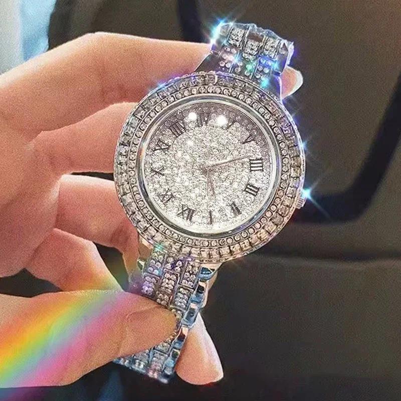 Women Watches Gold Tone Alloy Rhinestone Quartz Watch Stylish Bling Dress Watch Wristwatches for Valentine's Day