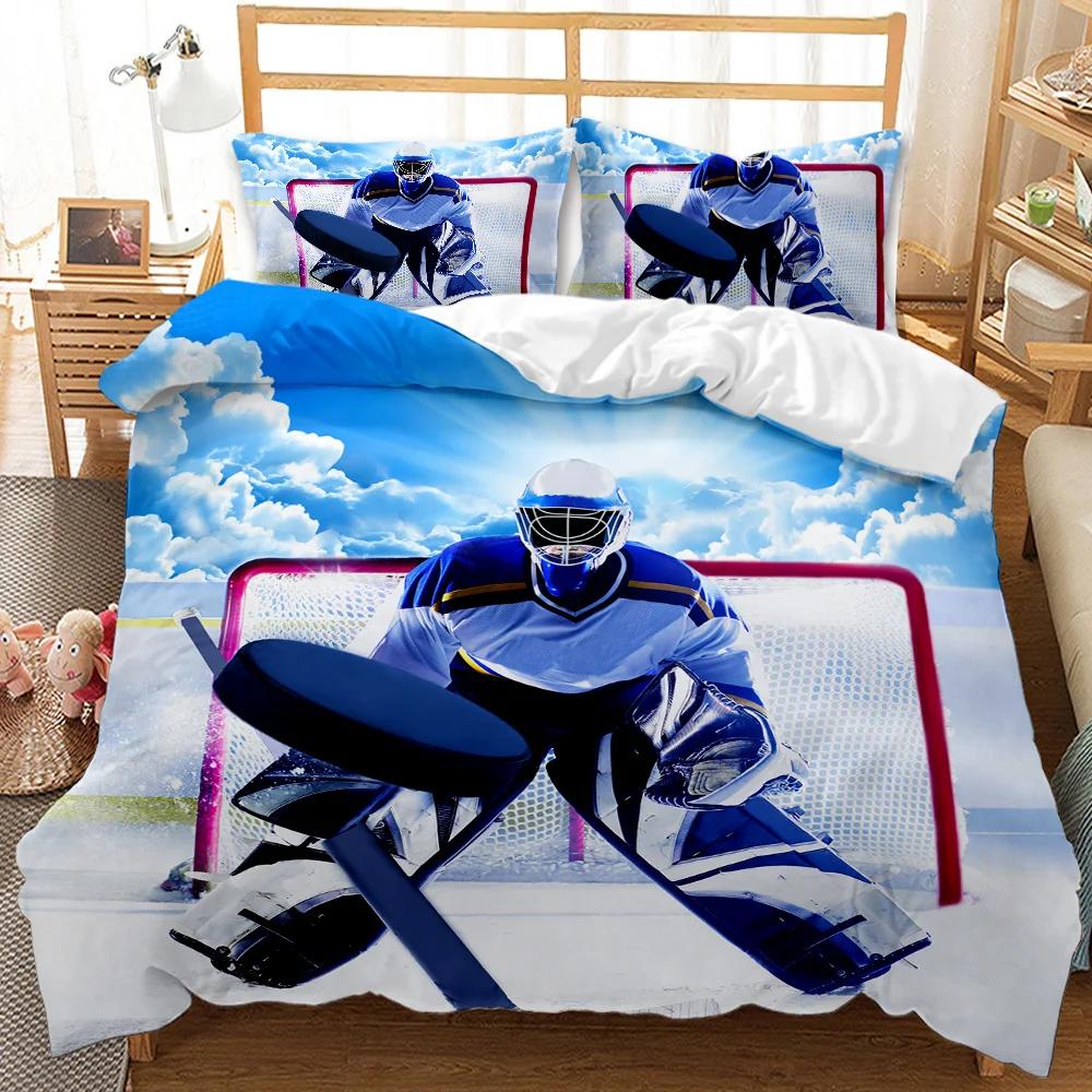 Ice Hockey Duvet Cover Set Ball Game Polyester Qulit Cover For Kids Boys Teens European Sports Hobby Activity Competitive Games