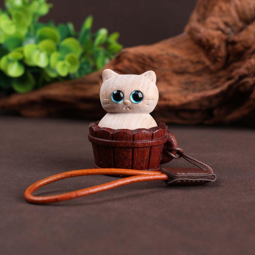 Handmade Cat Paw Clicker Wooden Fidget Key Ring Bag Pendant Sandalwood Figurine Key Chain Car Key