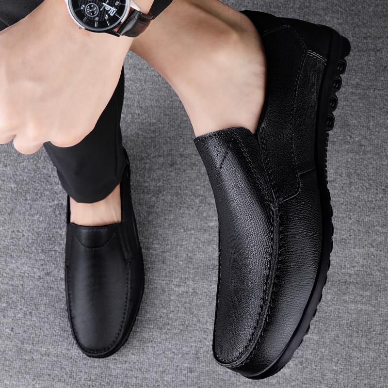 Fashion Handmade Genuine Leather Men Business Shoes Casual Comfortable Loafers Slip On Shoes Men Flats Anti-slip Wearable Outdoor Shoes