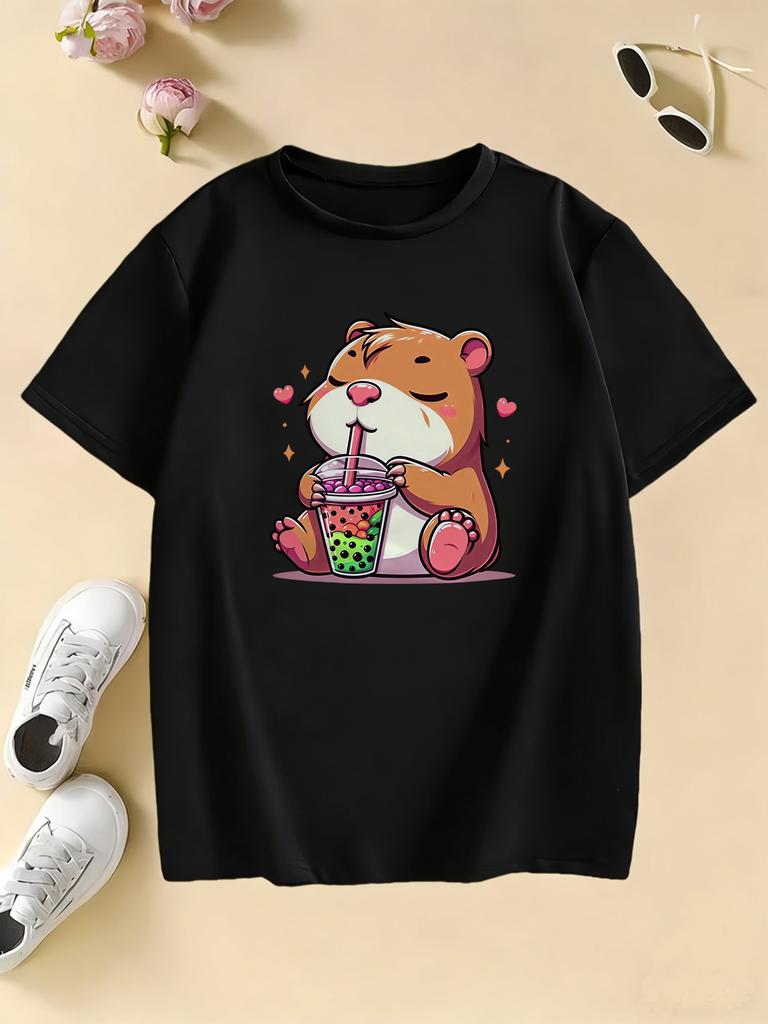 Y2K Clothes Capybara Design T Shirts Manga Kids Childrens Tshirt Boys Girls Summer Spring Casual Top Tee Shirt