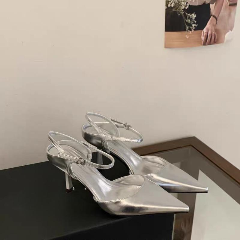 Summer New Pointed Toe Nude Patent Leather Heels Women's Light Mouth Straight Heel Sexy Sandals